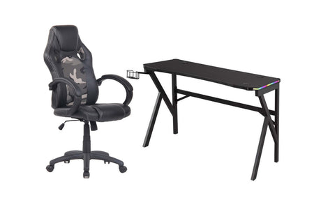 ENSEMBLE BUREAU ET CHAISE GAMING, CAMOUFLAGE/NOIR ( Meuble Mtl ) 