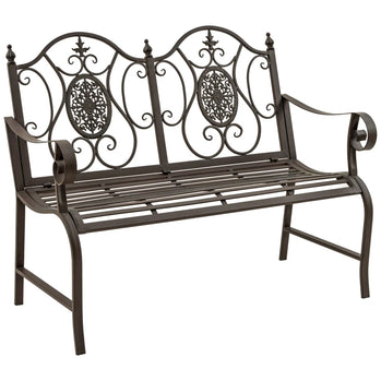 Banc de jardin en métal pour 2 personnes, 47 pouces, causeuse d'extérieur, chaise décorative, siège de parc, meubles de patio, marron