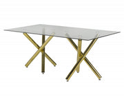 Golden Dining Table 6 Seater - Tempered Glass and X-Shaped Base