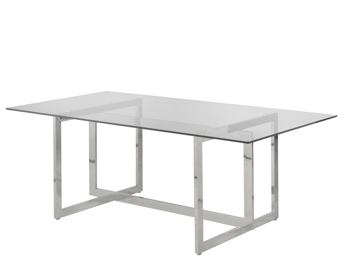 Table à manger argentée - Verre et Inox 78 po