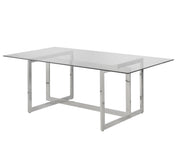 Table à manger argentée - Verre et Inox 78 po