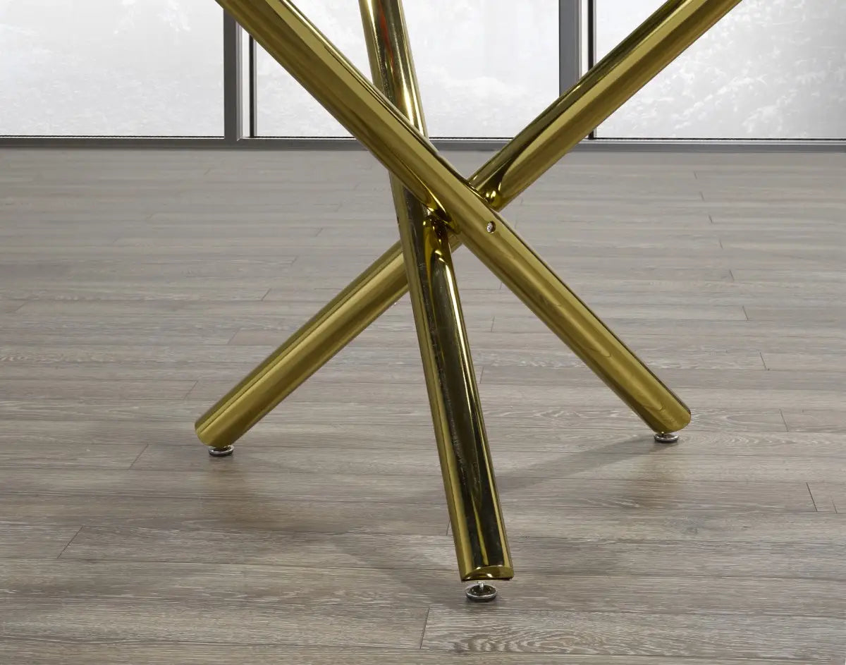 Table à manger dorée avec piètement en X - Verre trempé