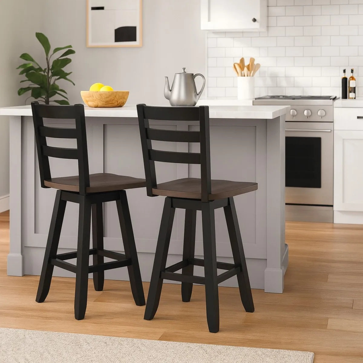 Ensemble de 2 Tabourets de Comptoir Artega - Chêne et Gris
