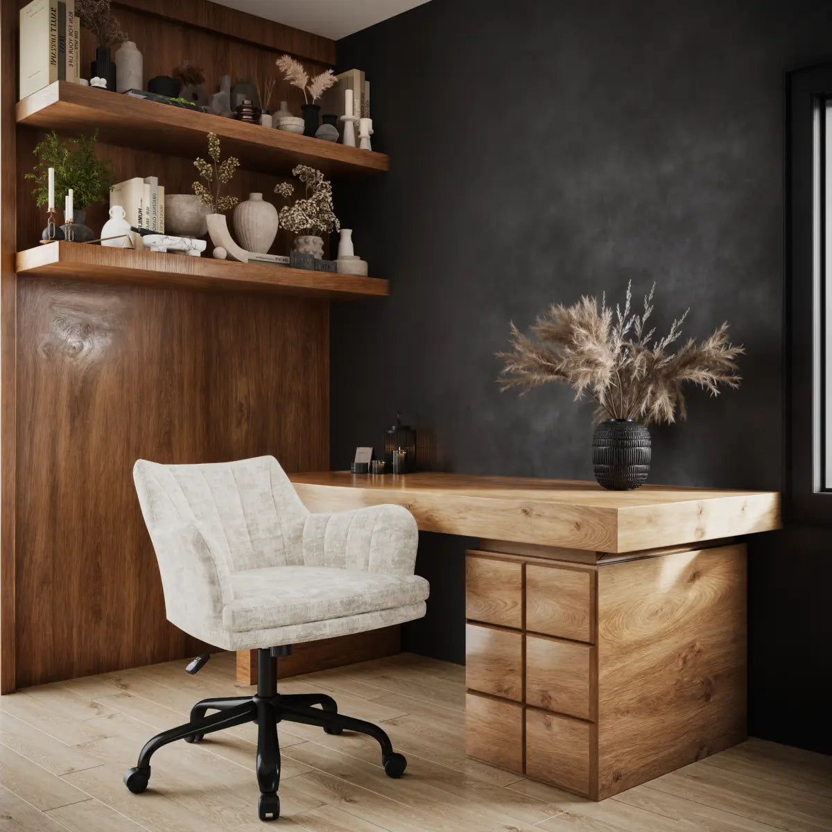 Francie Beige Fabric Office Chair | Tufted Accents and Swivel