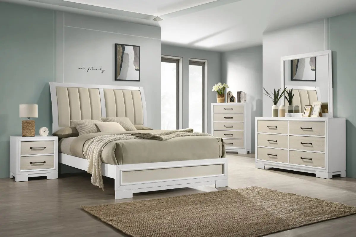 Ensemble Flora Queen 8 Pièces | Blanc Chic | Tête de Lit Tissu