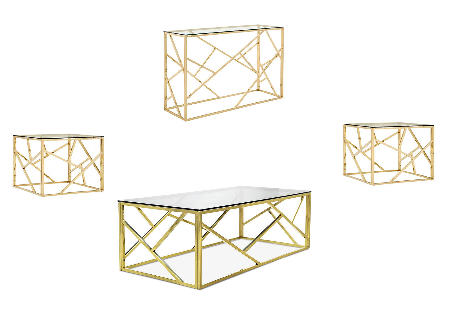 Ensemble de table basse avec verre trempé transparent et cadre doré ( Meuble Mtl )