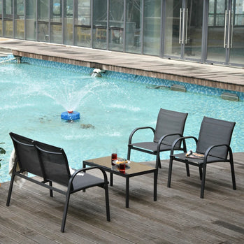 Ensemble de meubles de patio en 4 pièces ensemble de conversation avec des causeuses, des chaises simples et une table basse pour le balcon au bord de la piscine de l'arrière-cour