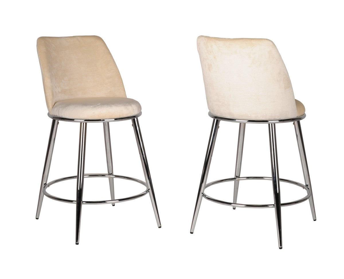 Ensemble de 2 Tabourets de Comptoir Nova - Beige et Chrome