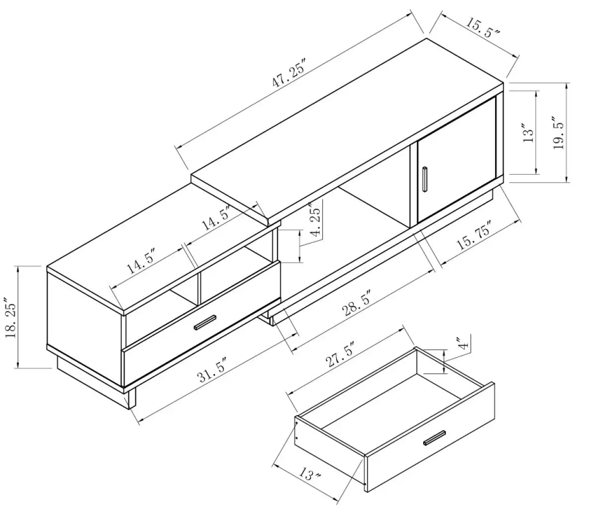 Meuble TV modulable avec rangement | Cerisier foncé et chrome