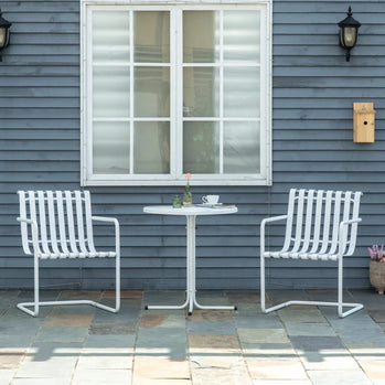 Ensemble de bistro de patio 3 pièces, ensemble de table basse de jardin avec cadre en métal avec 2 chaises et table ronde pour balcon extérieur, porche, bord de piscine, blanc