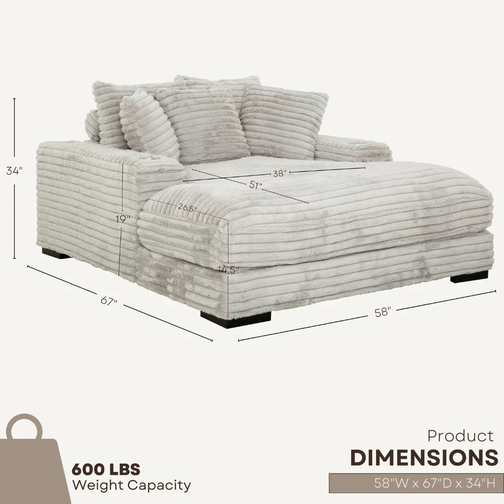Chaise Longue Cuddler Gris Vison | Confort pour Deux avec Port USB