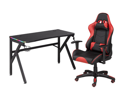 ENSEMBLE BUREAU ET CHAISE GAMING, ROUGE/NOIR ( Meuble Mtl )