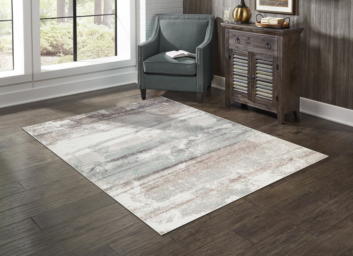 Tapis contemporain Lakeview 7x9 | Blanc et Beige au fini usé