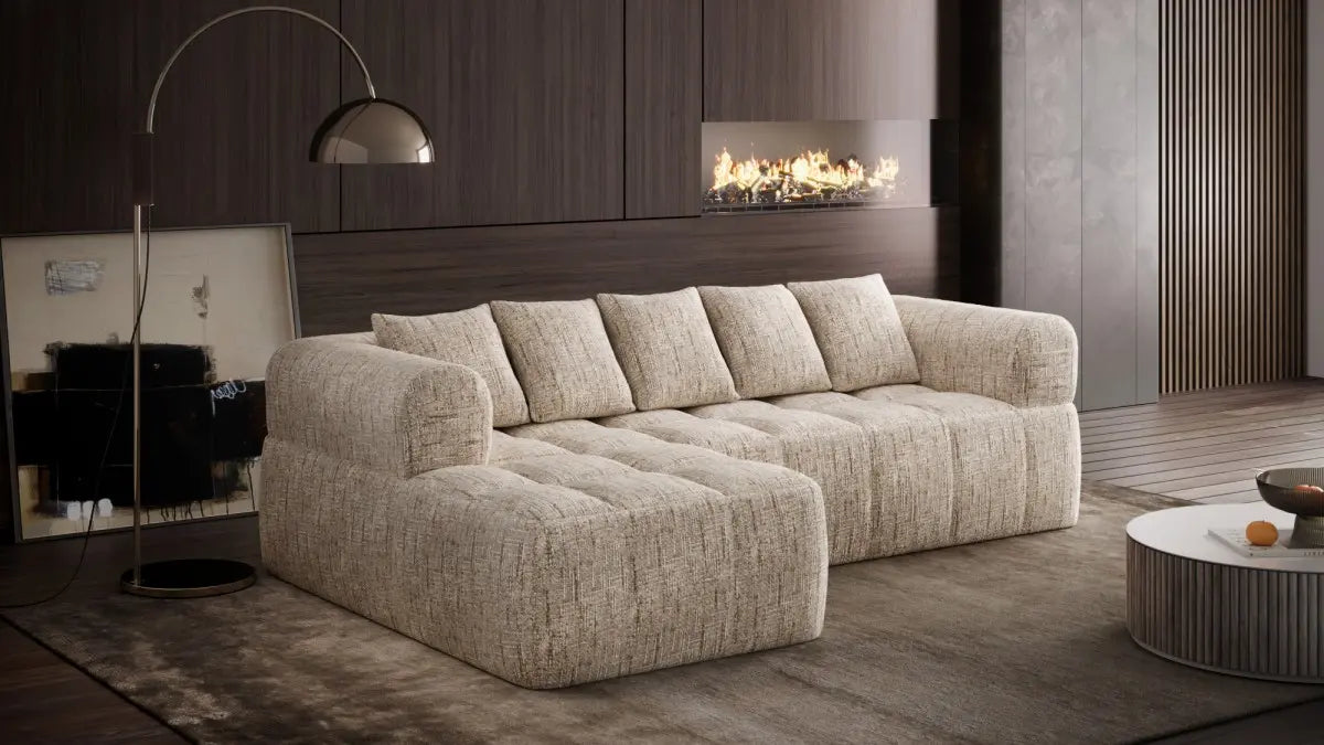Sectionnel en tissu taupe | Confort Pocket Coil et mousse 30D