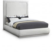 Lit Rembourré Style Moderne du Milieu du Siècle - Tissu Lin Crème, Support de Matelas