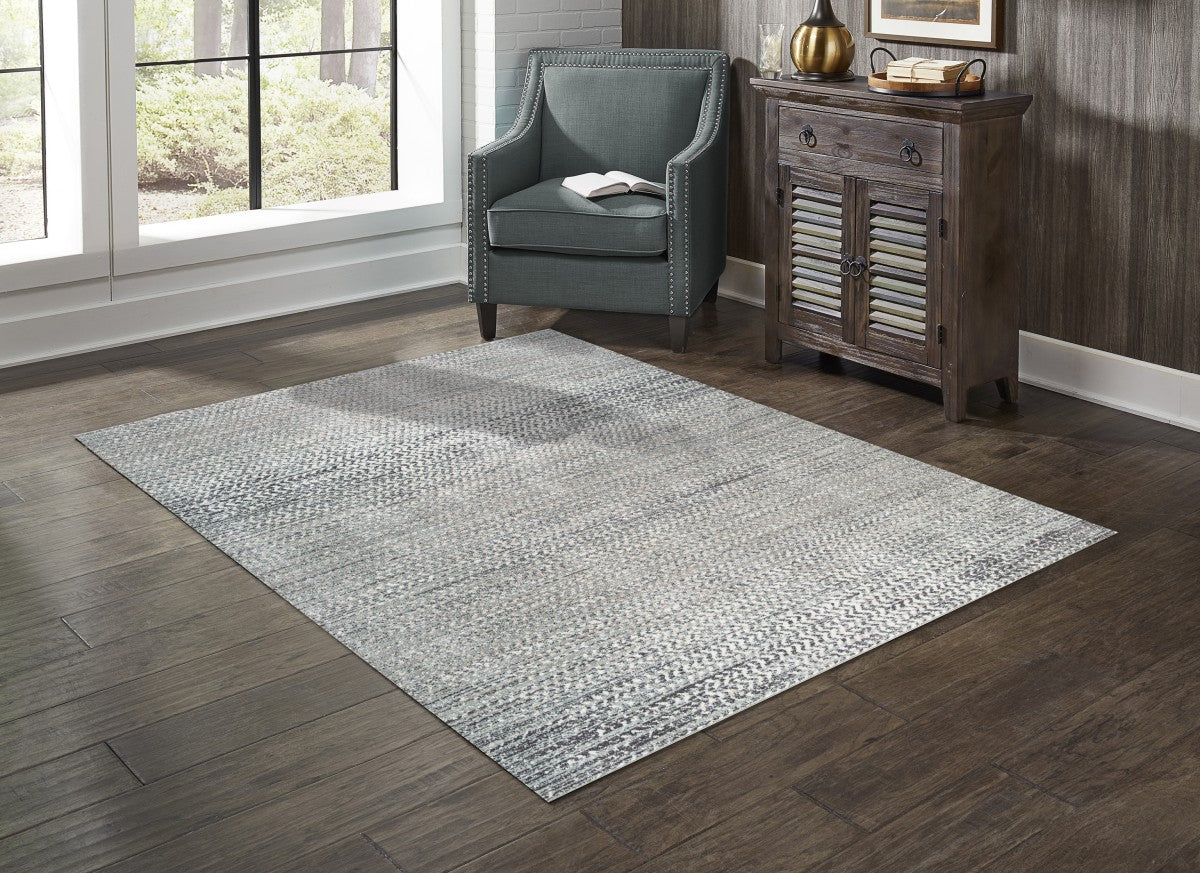 Tapis contemporain Oakville 7x9 | Blanc et Argent au fini usé