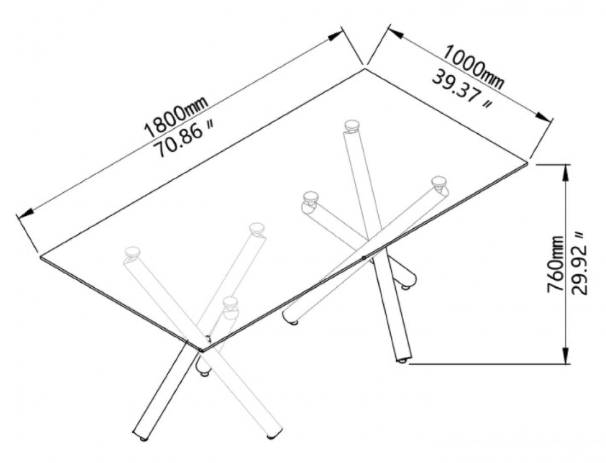 Golden Dining Table 6 Seater - Tempered Glass and X-Shaped Base
