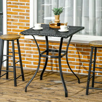 Table de salle à manger en osier avec trou pour parasol, table basse d'extérieur en rotin PE avec planche en plastique sous le dessus de table tissé pour terrasse, jardin, balcon, noir