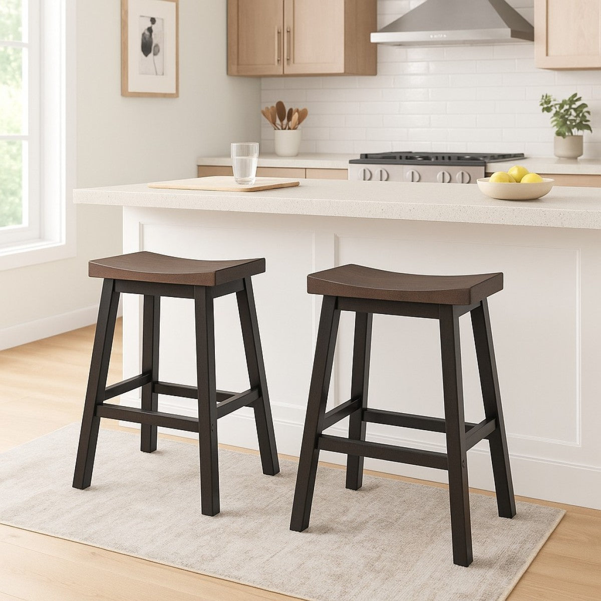 Set de 2 tabourets de comptoir Ashanti - Chêne et Gris