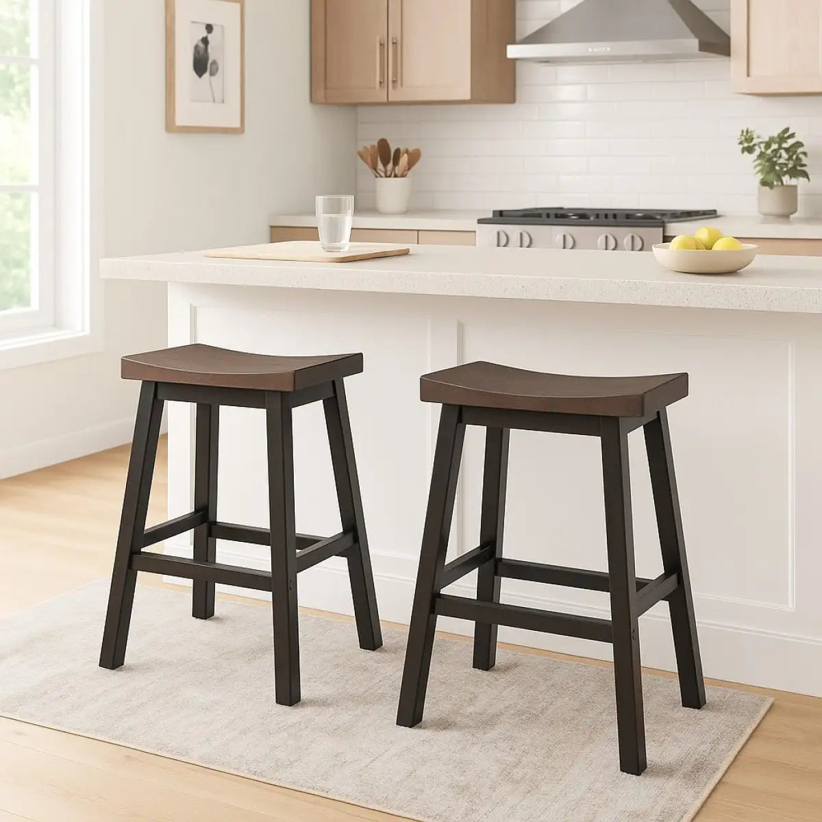 Set de 2 Tabourets de Comptoir Ashanti - Chêne et Gris