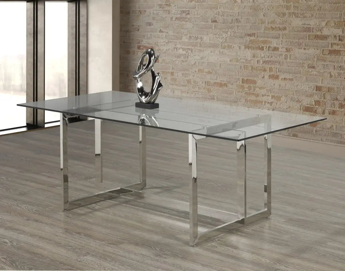 Table à manger argentée - Verre et Inox 78 po