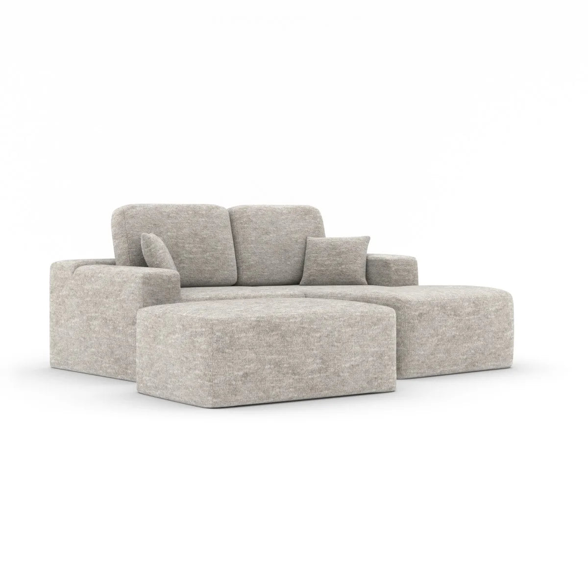 Simone : Sectionnel Beige avec Ottoman et Ressorts Ensachés