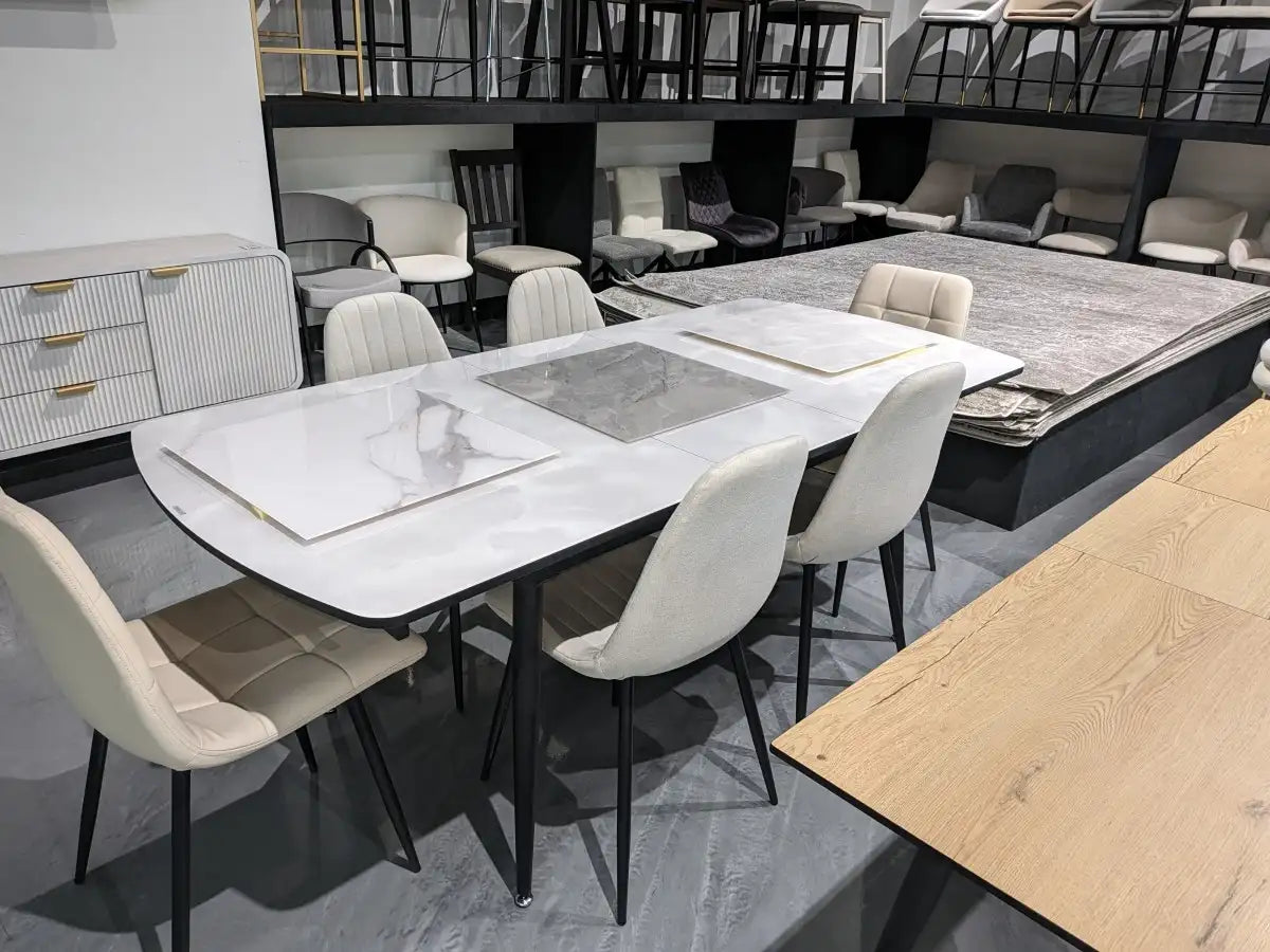 Fabian White Extendable Dining Table - Marble Effect