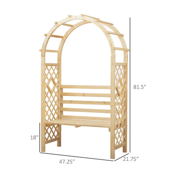 Banc de jardin avec arche en bois, treillis pour vignes/plantes grimpantes pour meubles de terrasse, décoration de porche, tonnelle de jardin et sièges de jardin extérieur, nature