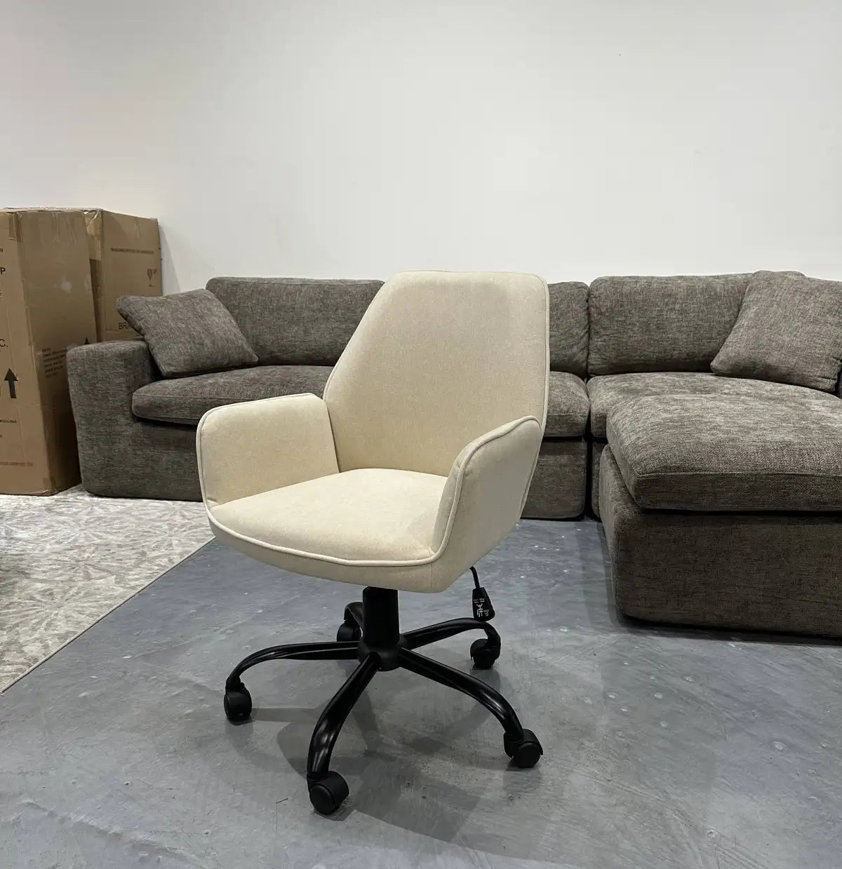 Mareo Beige Fabric Office Chair - Minimalist Style
