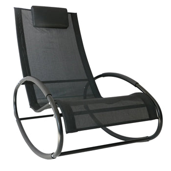 Chaise longue à bascule en textilène pour patio, siège inclinable d'extérieur à bascule orbitale zéro gravité avec oreiller rembourré noir