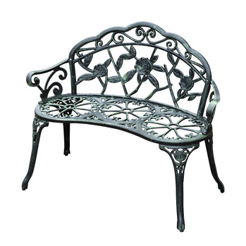 Banc de jardin extérieur de 40 po, banc de causeuse de parc de jardin de style rose antique en fonte d'aluminium pour cour, porche, balcon, pelouse, vert