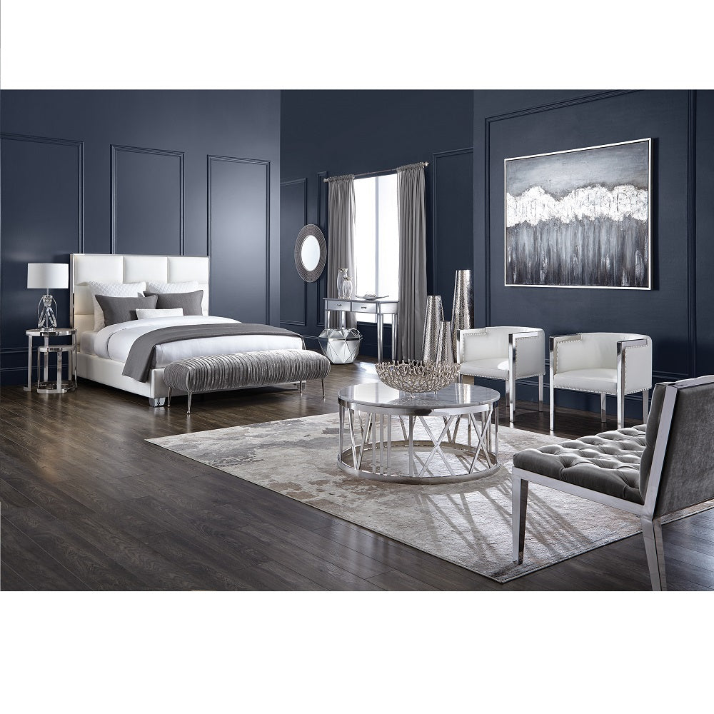 Blair Bed: White Leatherette