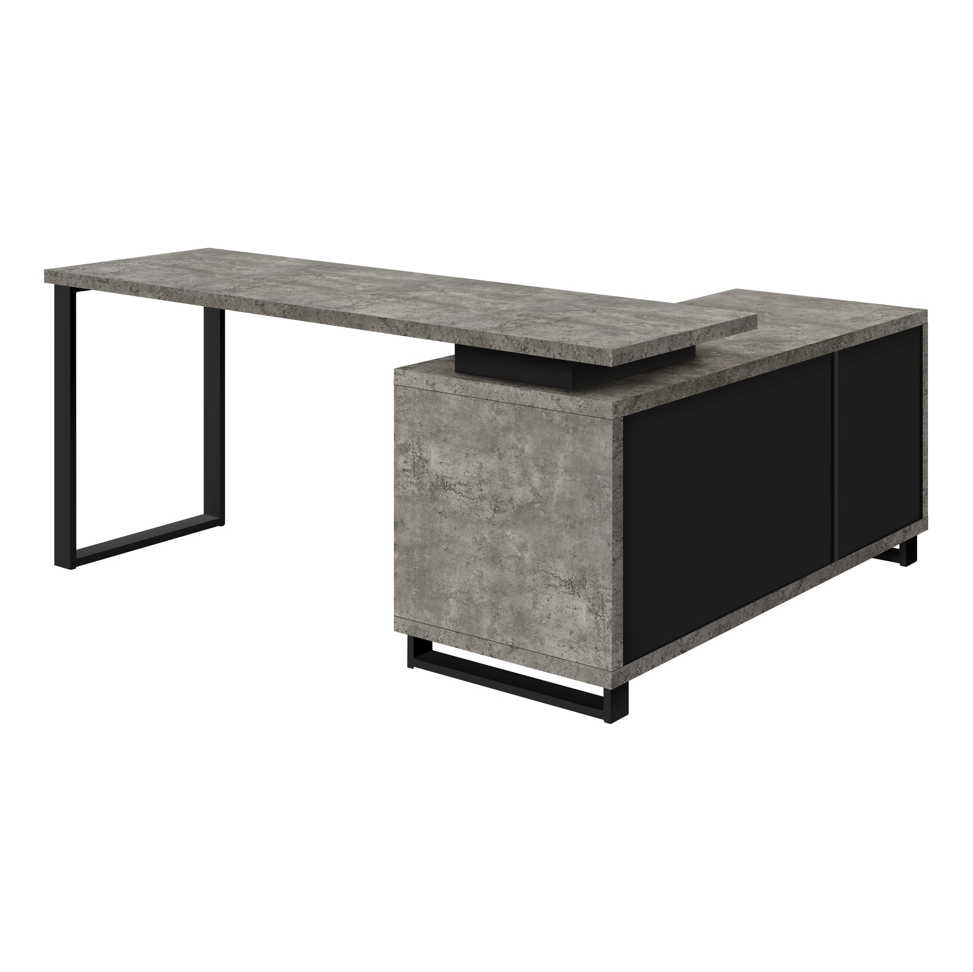 BUREAU D'ORDINATEUR - 72"L BÉTON GRIS / NOIR EN COIN DE DIRECTION / I 7714