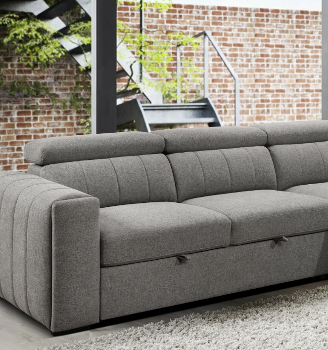 Sectionnel convertible avec chaise longue à droite, appuis-tête réglables et rangement