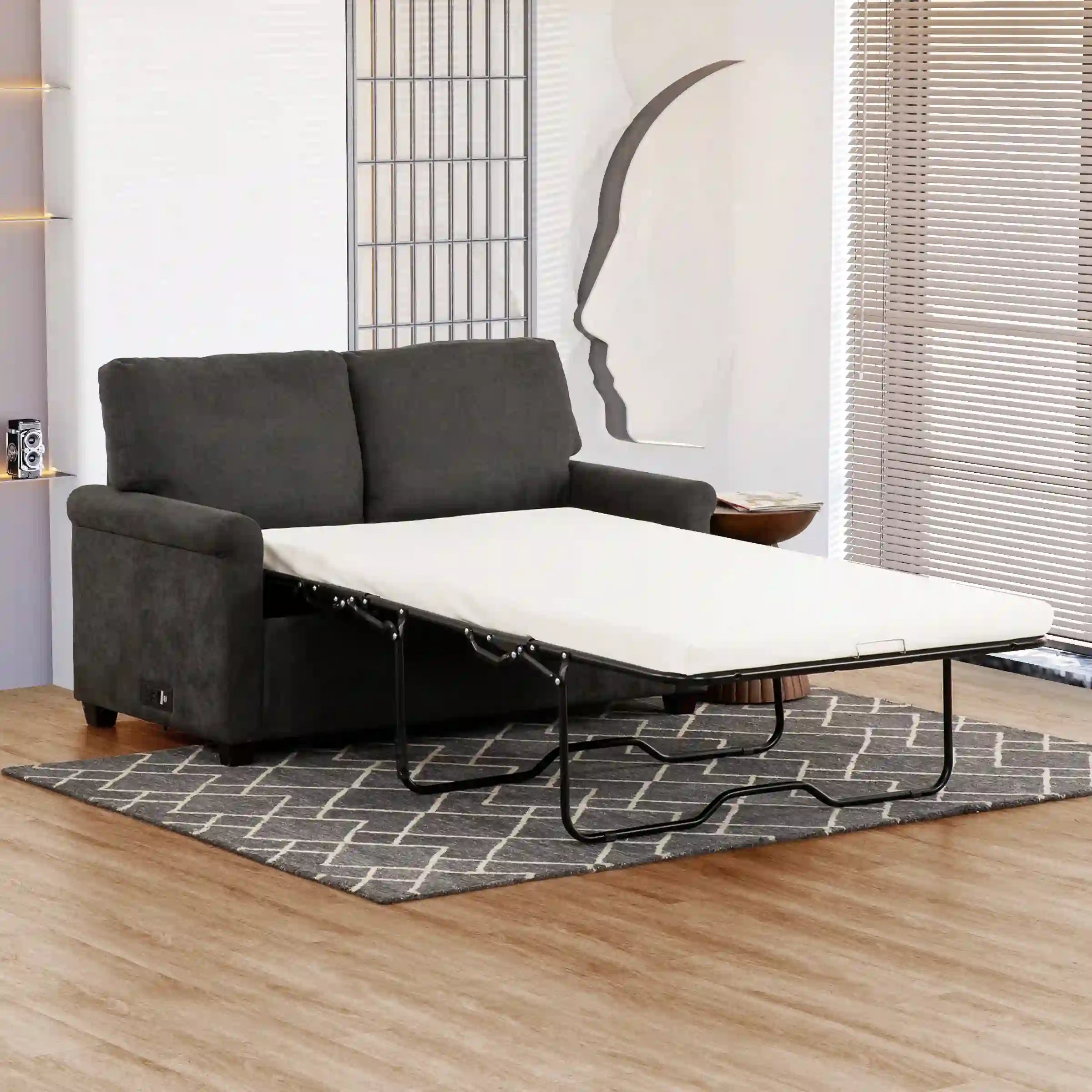 Chico : Petit Sofa-Lit Gris avec Ports USB