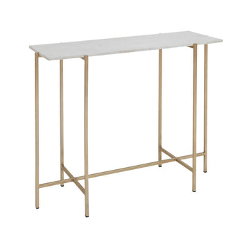 Table console avec dessus en marbre blanc Ida : cadre doré