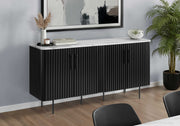 BUFFET DE SALLE À MANGER - 66"L / DESSUS EFFET MARBRE BLANC / BASE NOIRE : I 1225