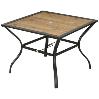 Table de salle à manger d'extérieur de jardin de 37 pouces pour 4 personnes, table de patio carrée avec plateau en plastique pour jardin, bord de piscine, marron mélangé