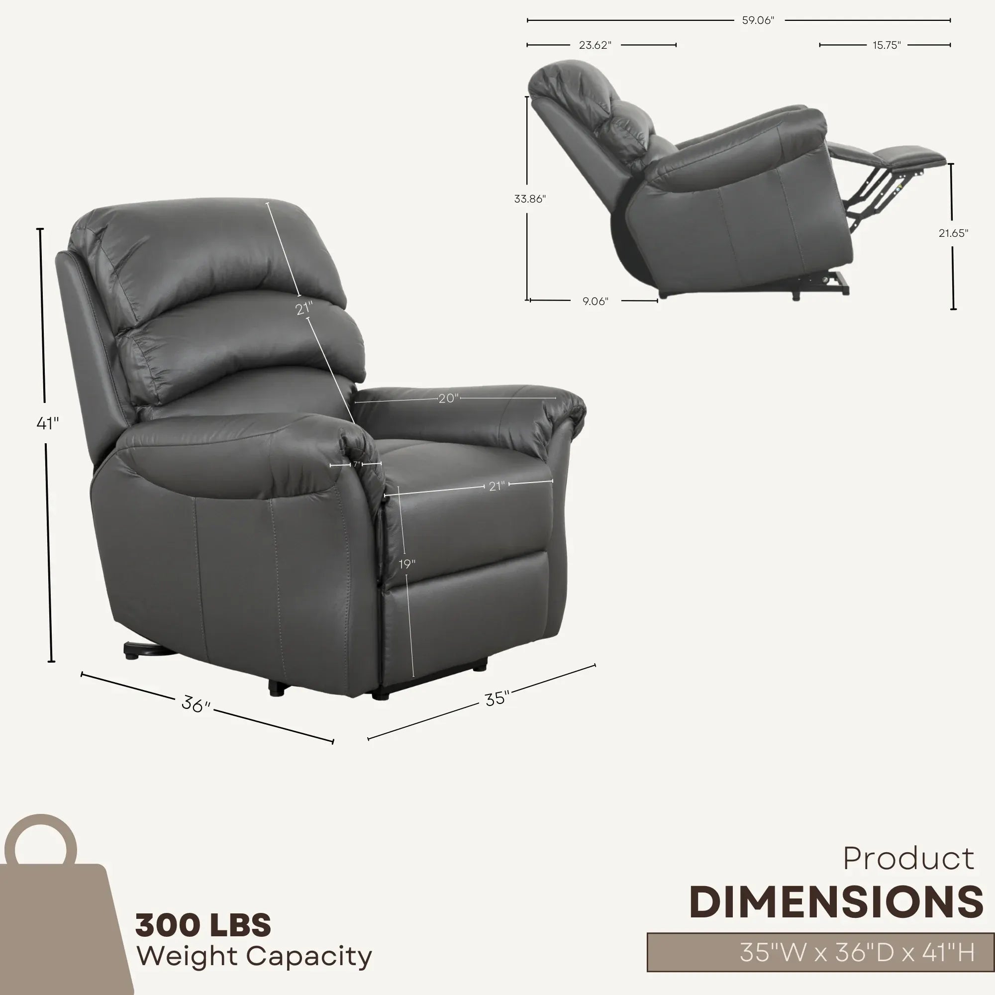 Fauteuil Fresna Power Lift | Faux Cuir Charbon Durable
