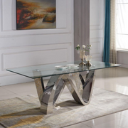 Table Basse Rectangulaire Verre Plateau, Base Argentée - Adele : Élégance Moderne ( Meuble Mtl )