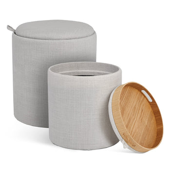 Lambert Round Tray Ottoman (Lot de 2) : Lin gris clair