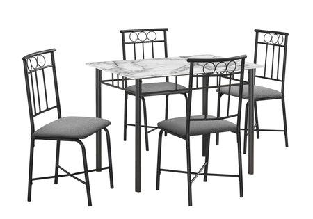 ENSEMBLE À SALLE À MANGER - ENSEMBLE 5PCS / PLATEAU EN MARBRE BLANC / MÉTAL NOIR