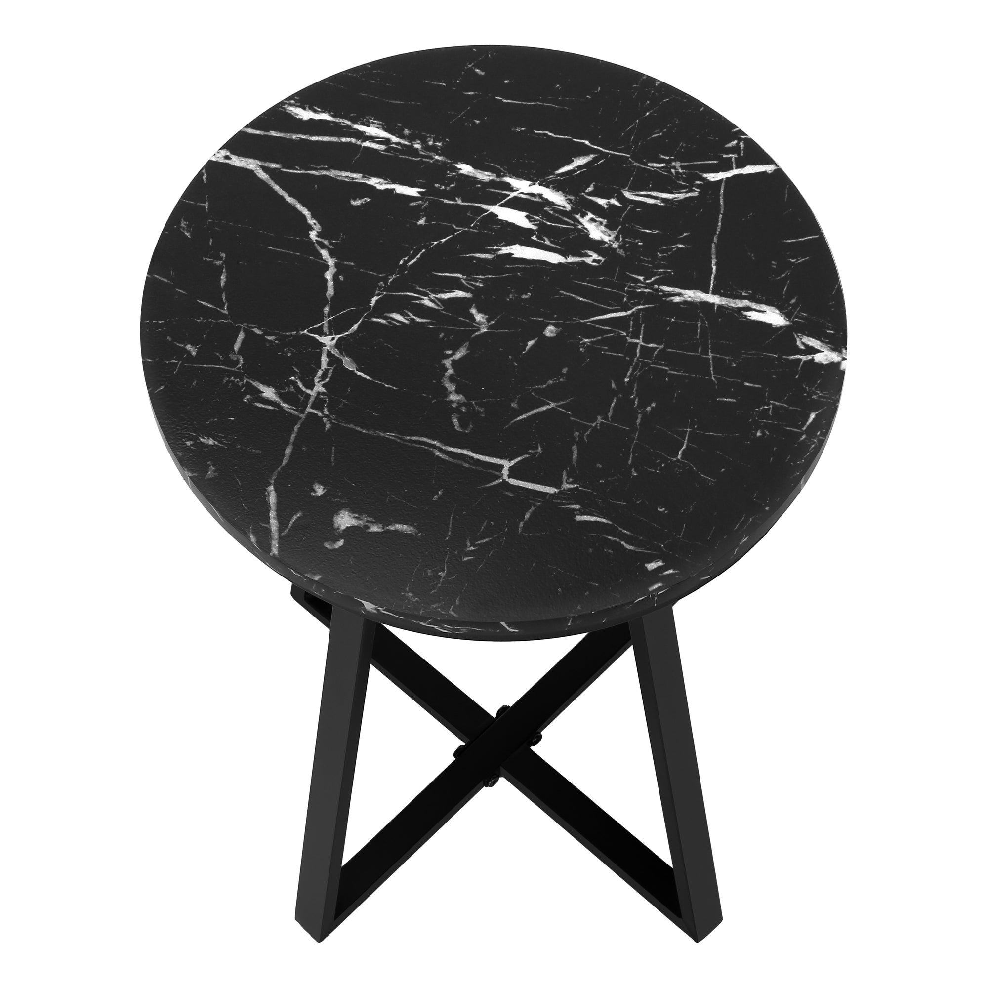 TABLE D'APPOINT - 22"H / MARBRE NOIR / METAL NOIR ( Meuble Mtl )