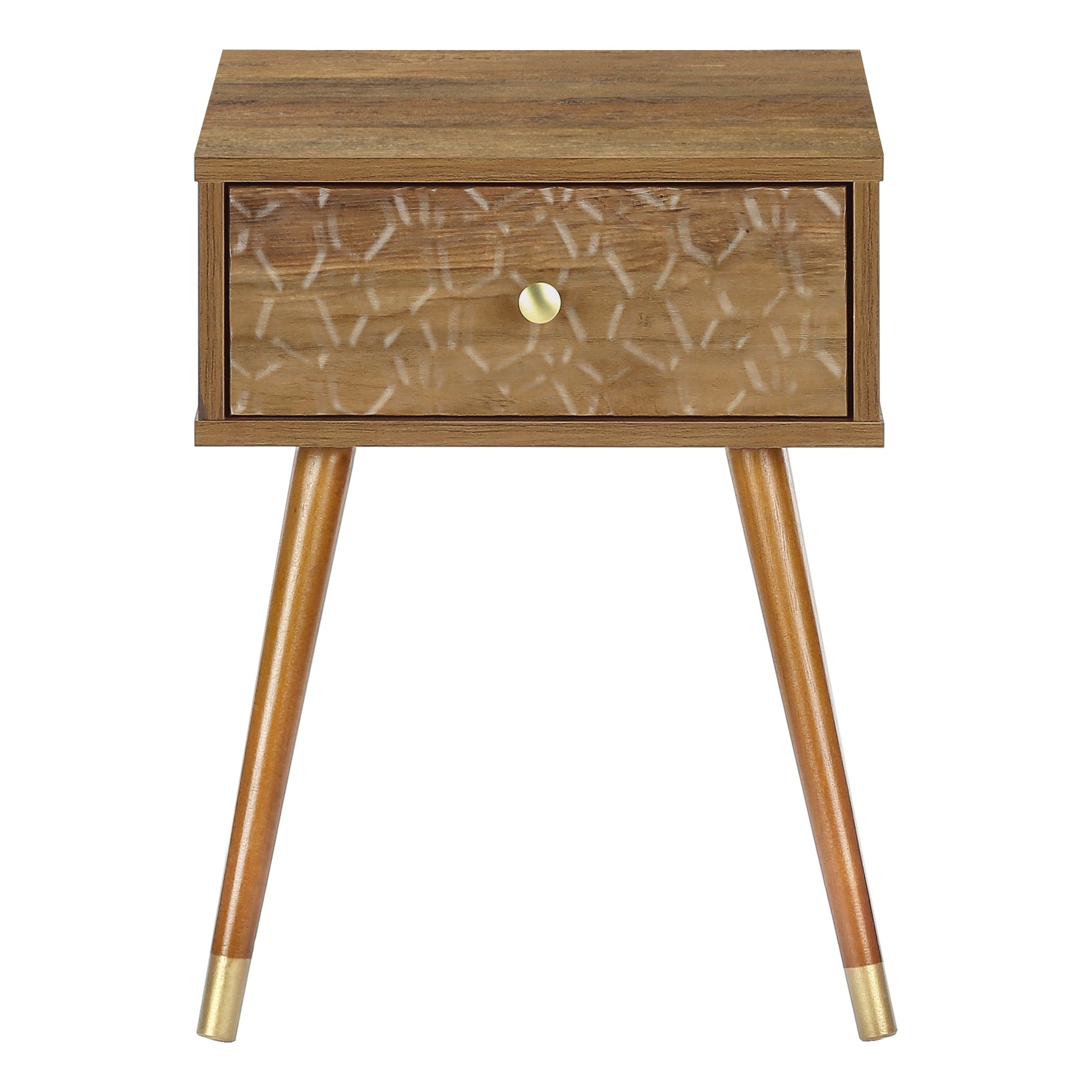 TABLE D'APPOINT - 20"H / NOYER MID-CENTURY AVEC UN TIROIR ( Meuble Mtl )