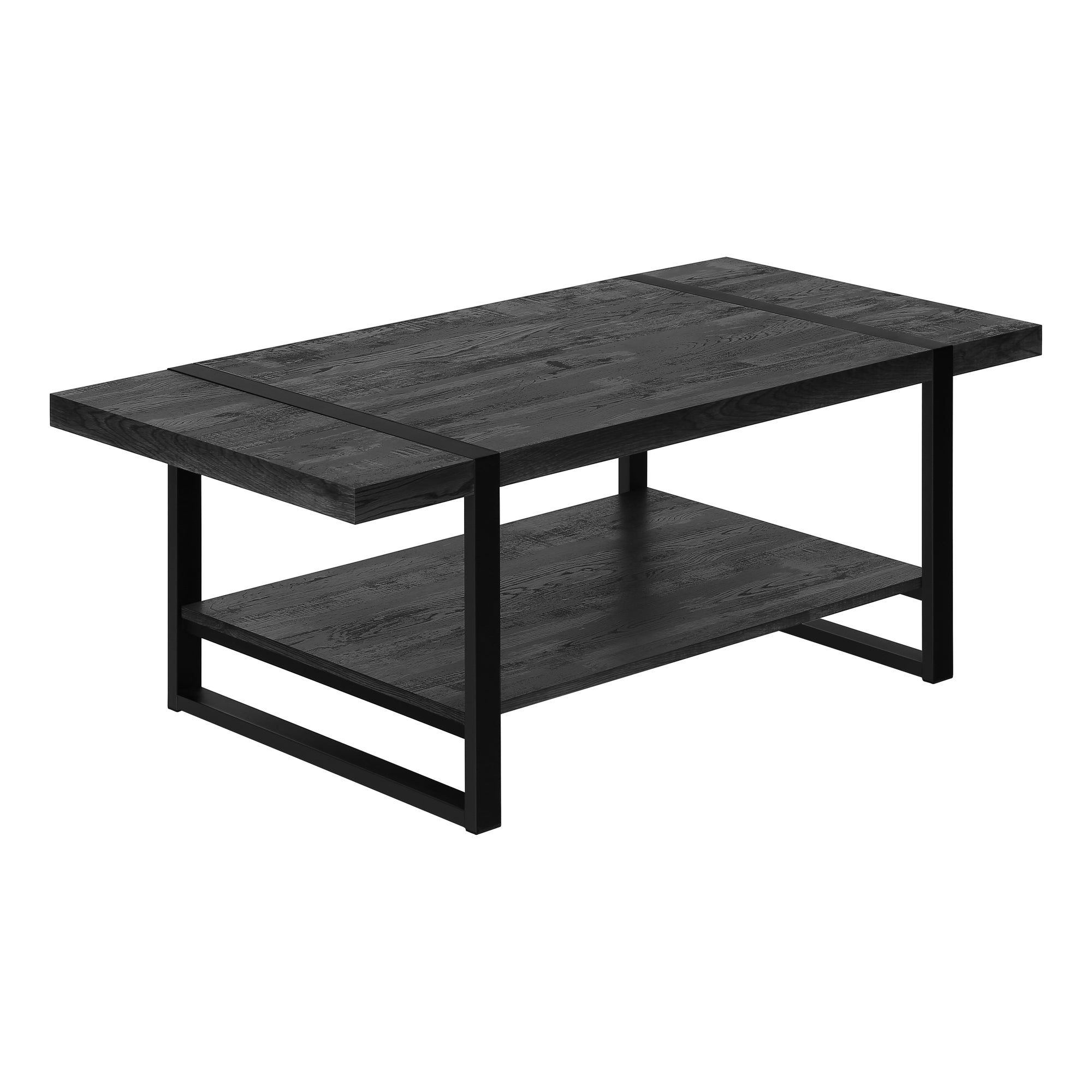 TABLE BASSE - SIMILI BOIS NOIR / MÉTAL NOIR ( Meuble Mtl )