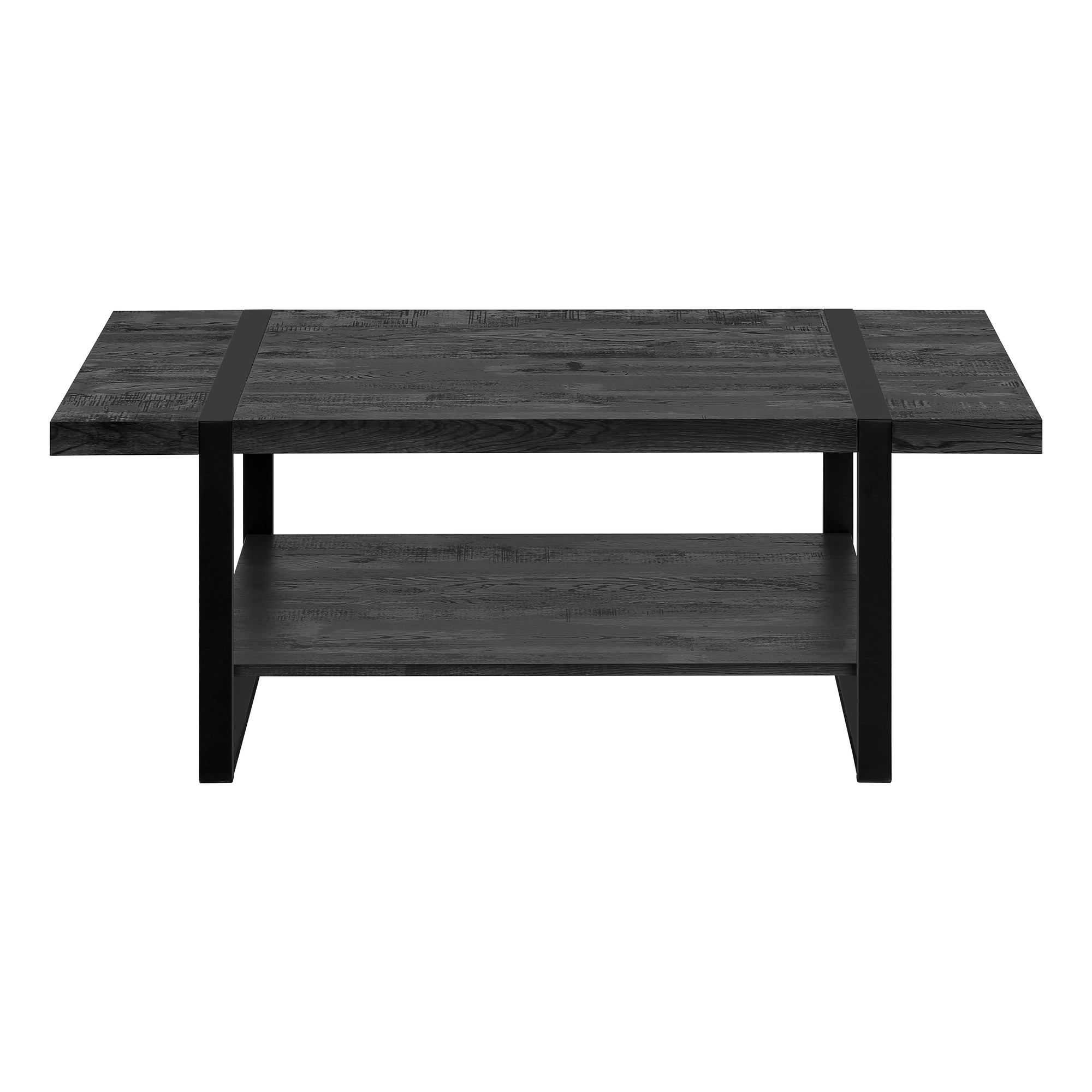 TABLE BASSE - SIMILI BOIS NOIR / MÉTAL NOIR ( Meuble Mtl )