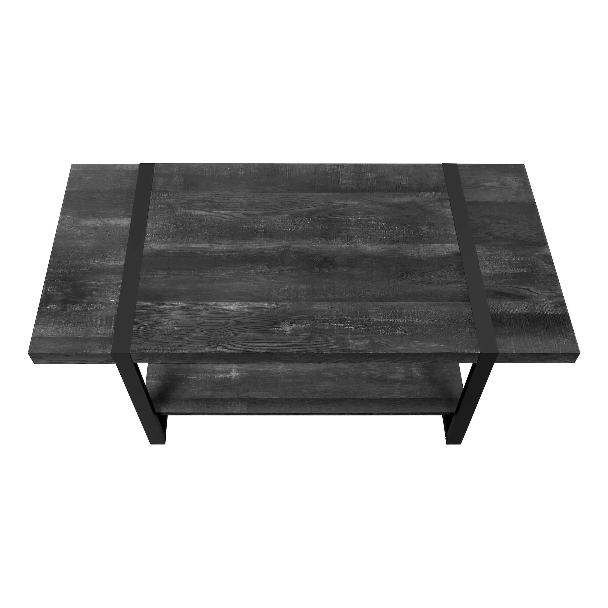 TABLE BASSE - SIMILI BOIS NOIR / MÉTAL NOIR ( Meuble Mtl )