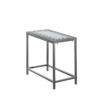 TABLE D'APPOINT - GRIS / DESSUS TUILE BLEU / ARGENT MARTELÉ ( Meuble Mtl )