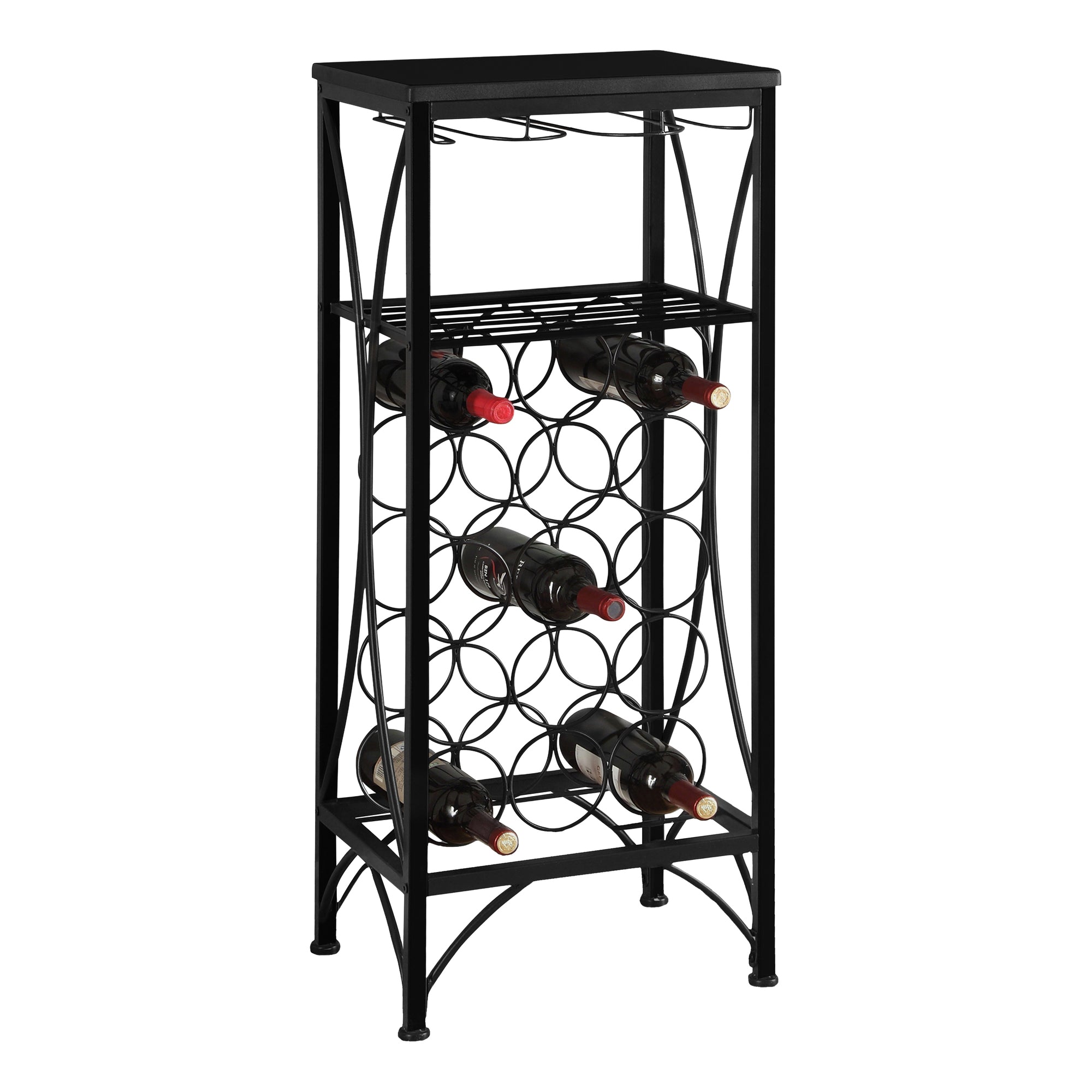 BAR MAISON - 40"H / PORTE BOUTEILLES ET VERRE EN MÉTAL NOIR ( Meuble Mtl )