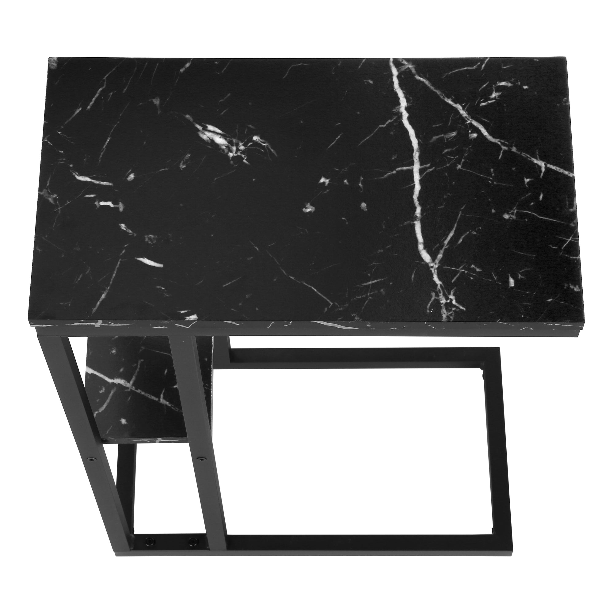 TABLE D'APPOINT - 25"H / MARBRE NOIR / METAL NOIR ( Meuble Mtl )